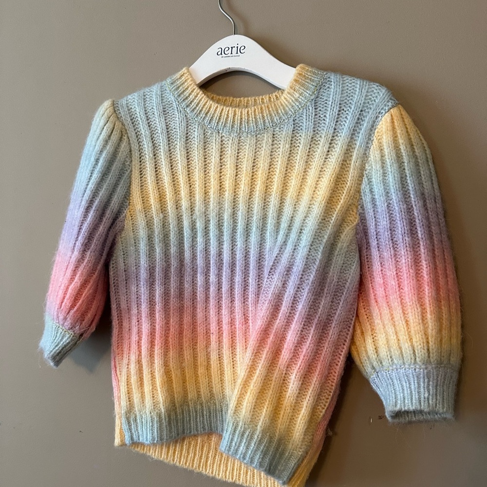 Lush Multicolor Puff Sleeve Sweater Top